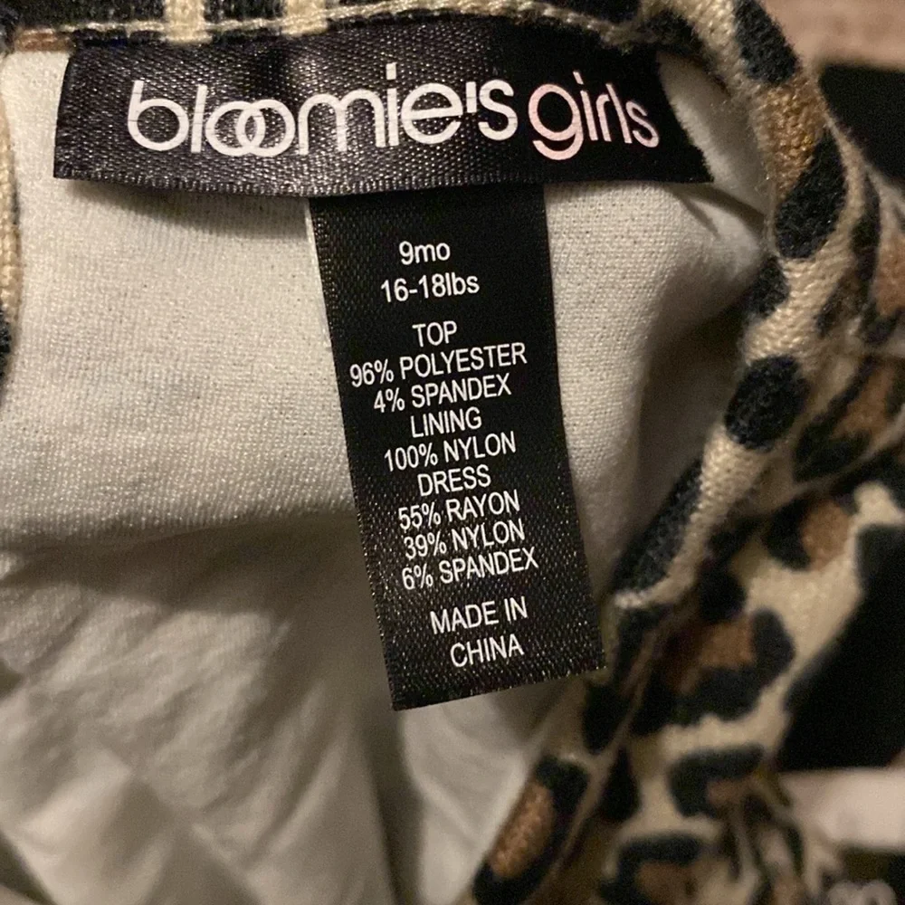 Bloomies girls extra soft top of dress size 9 months leopard top with solid blk